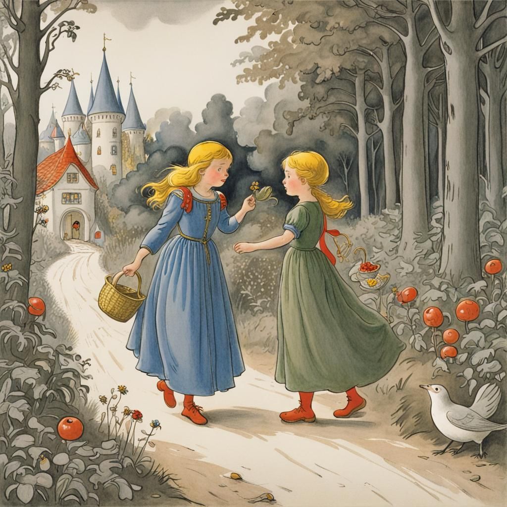 Cinderella Illustration in Elsa Beskow Style
