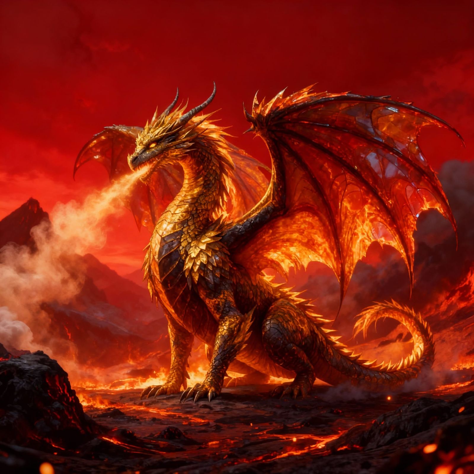 Colossal Fire Dragon Breathing Inferno in Epic Fantasy Style
