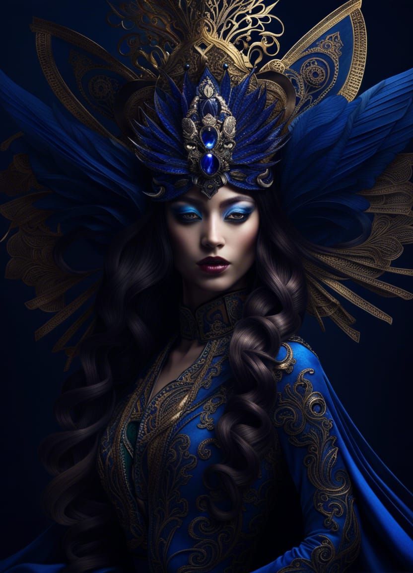 Mysterious Masquerade Queen with Sapphire Mask