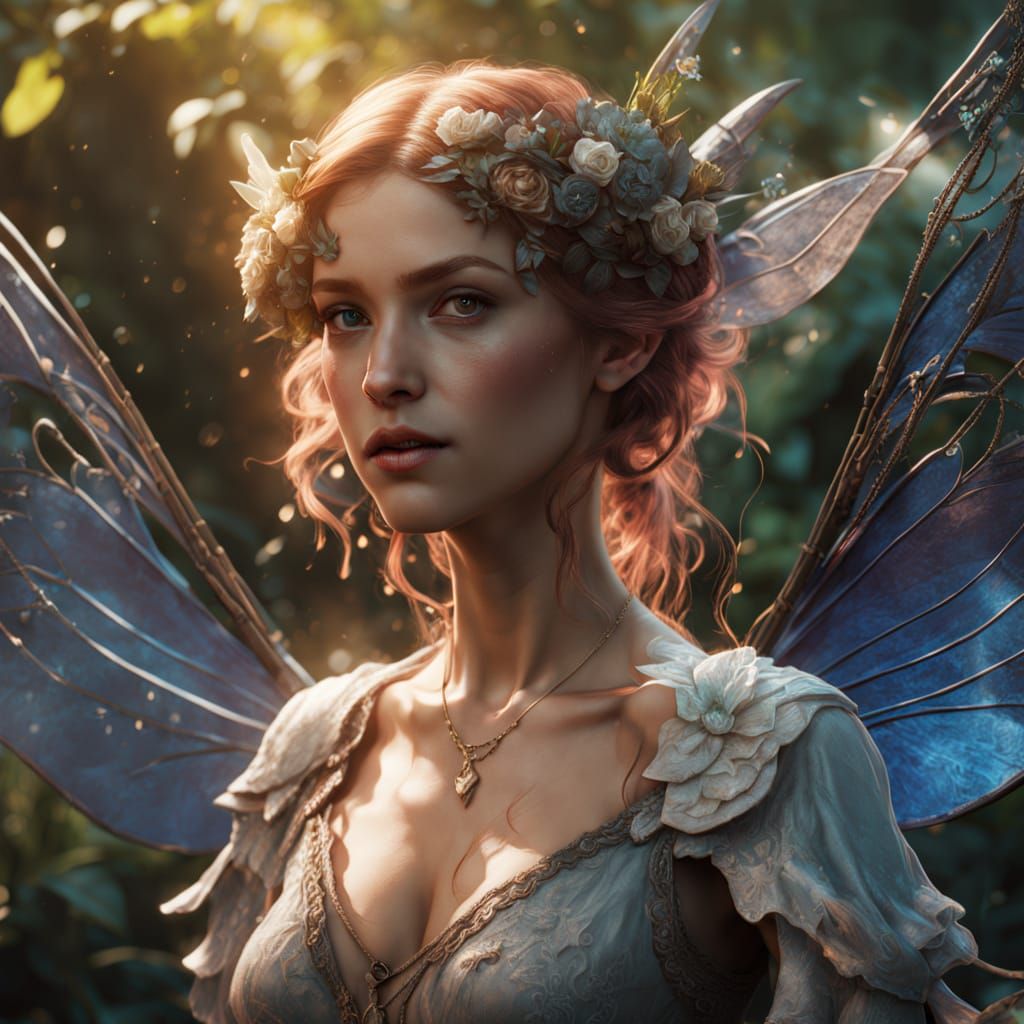 Whimsical Fairy Portrait in Chiaroscuro Style