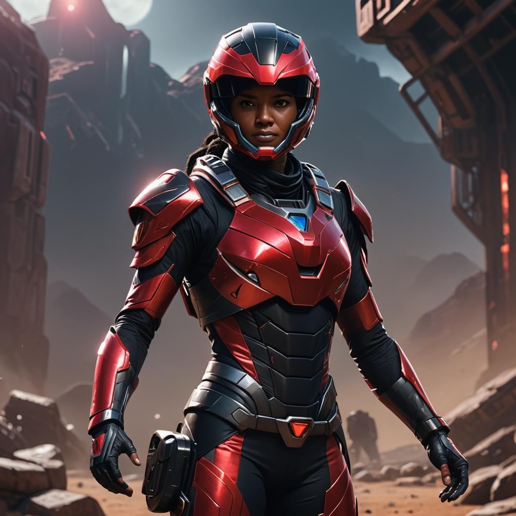 Black Space Ranger in Crimson Suit, 3D Render