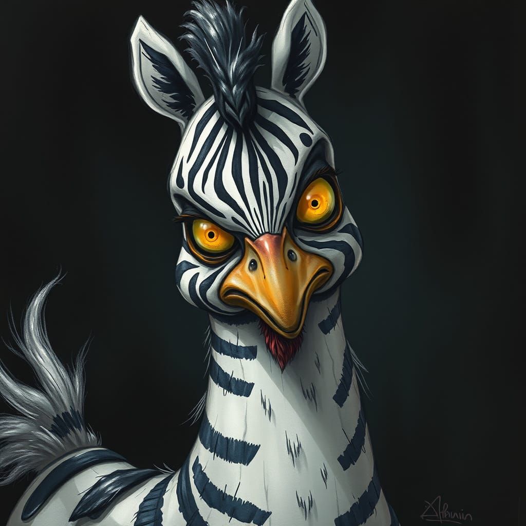 Macabre Zebra Chicken in Children's Book Style