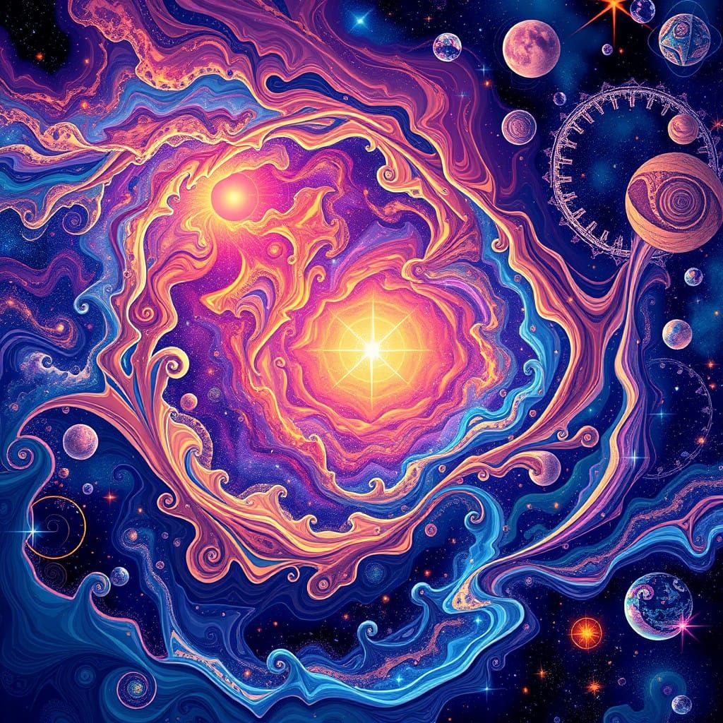 Cosmic Galaxy with Swirling Patterns and Luminous Gradients