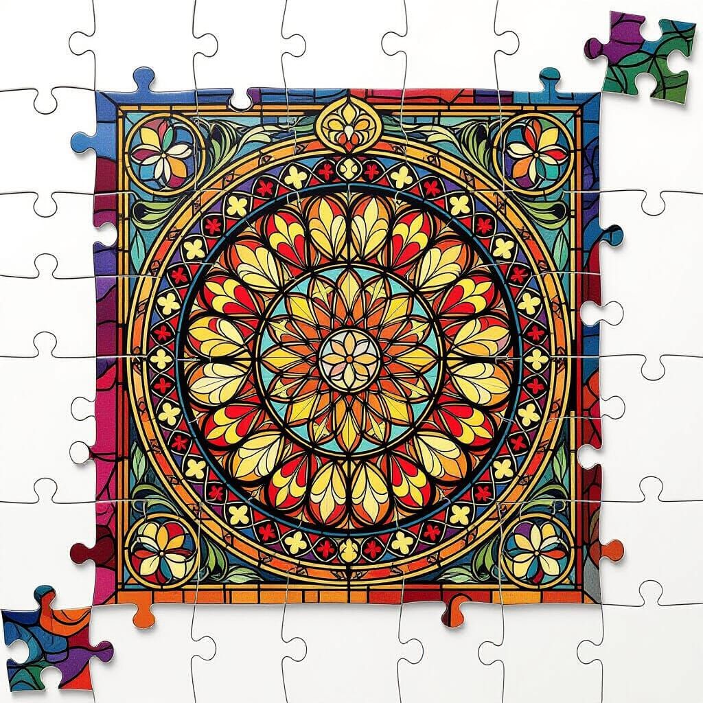Cathedral Rosette Jigsaw Puzzle in Art Nouveau Style