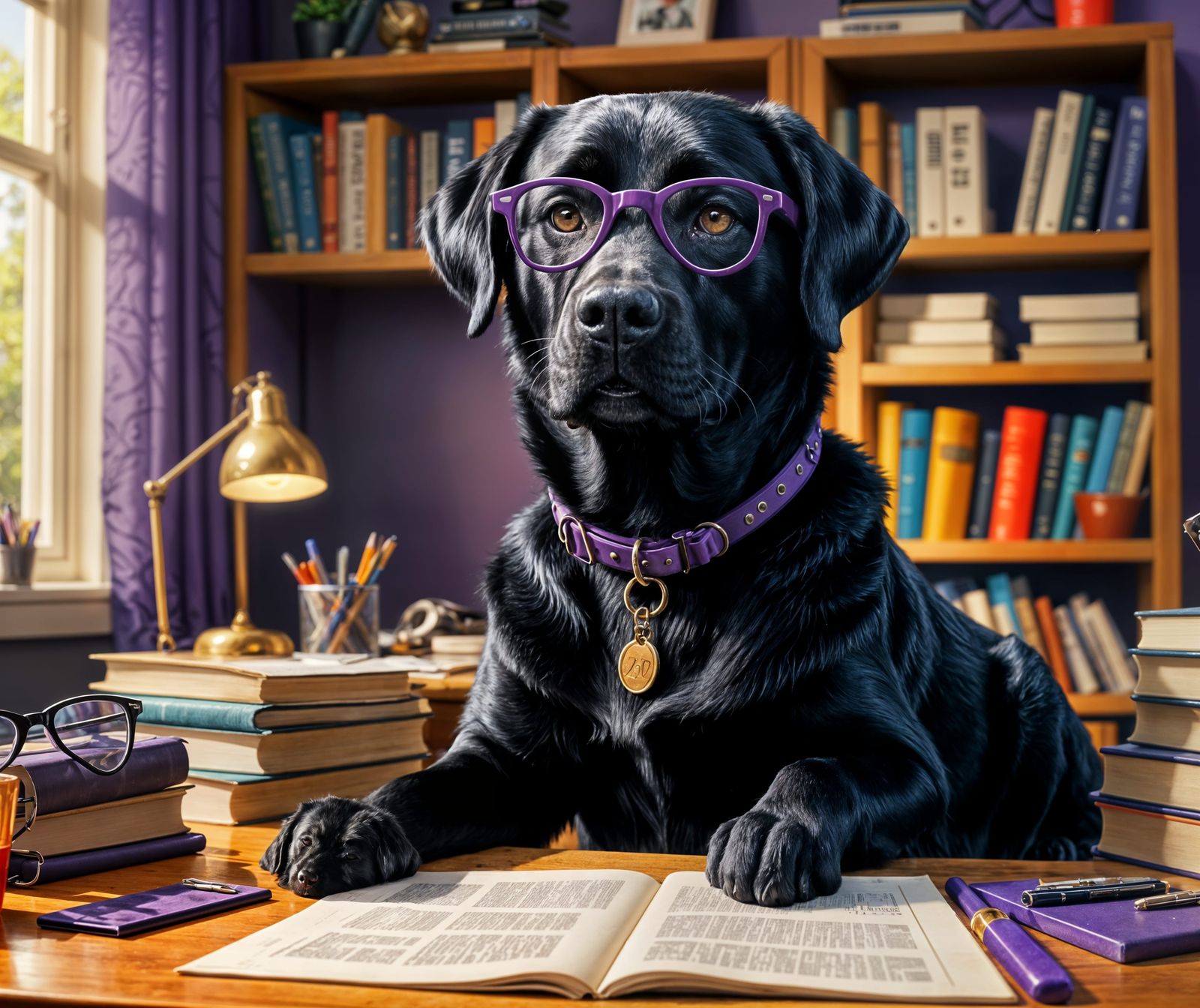 Black Lab Bookkeeper in Cozy Office, Hyper-realistic Splash ...