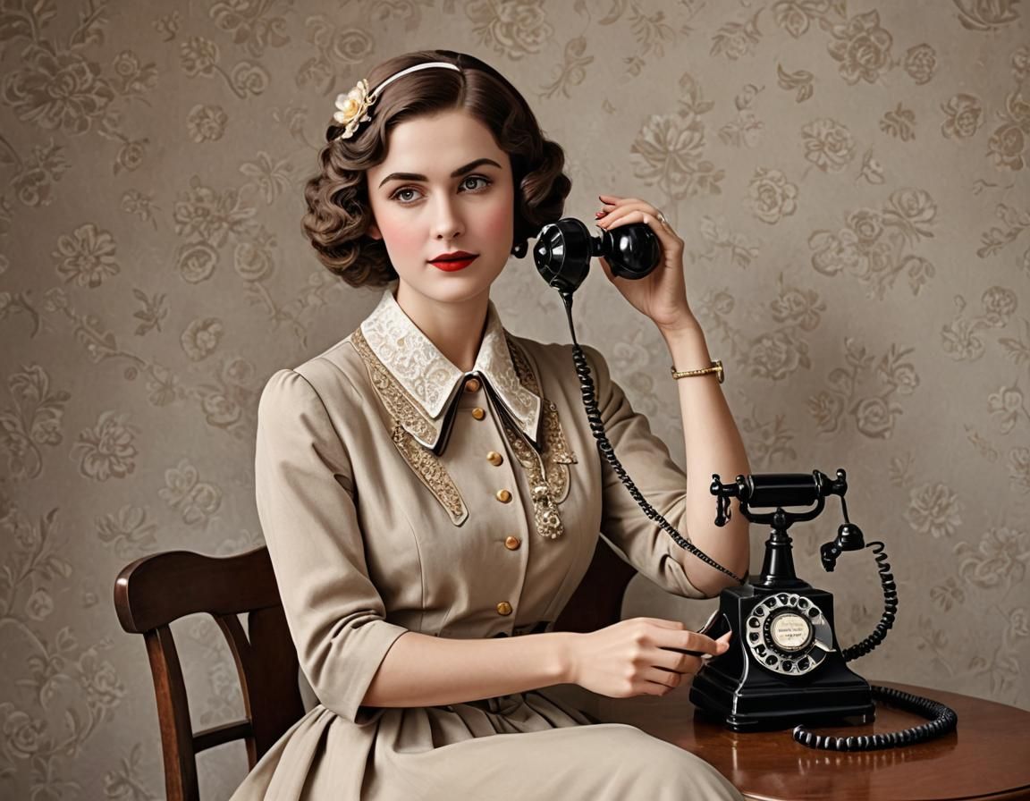 Woman with Antique Telephone from the 1920s