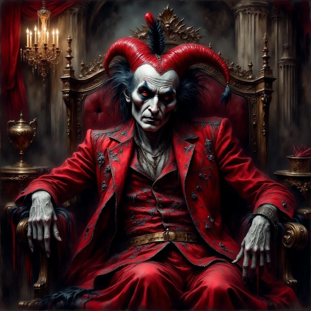 Malevolent Jester Dominates Gothic Throne Room