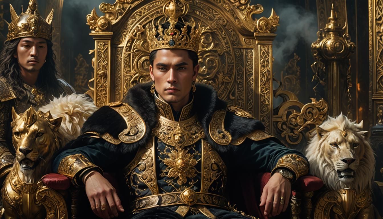 Young Emperor on Throne in Mystical Ambiance