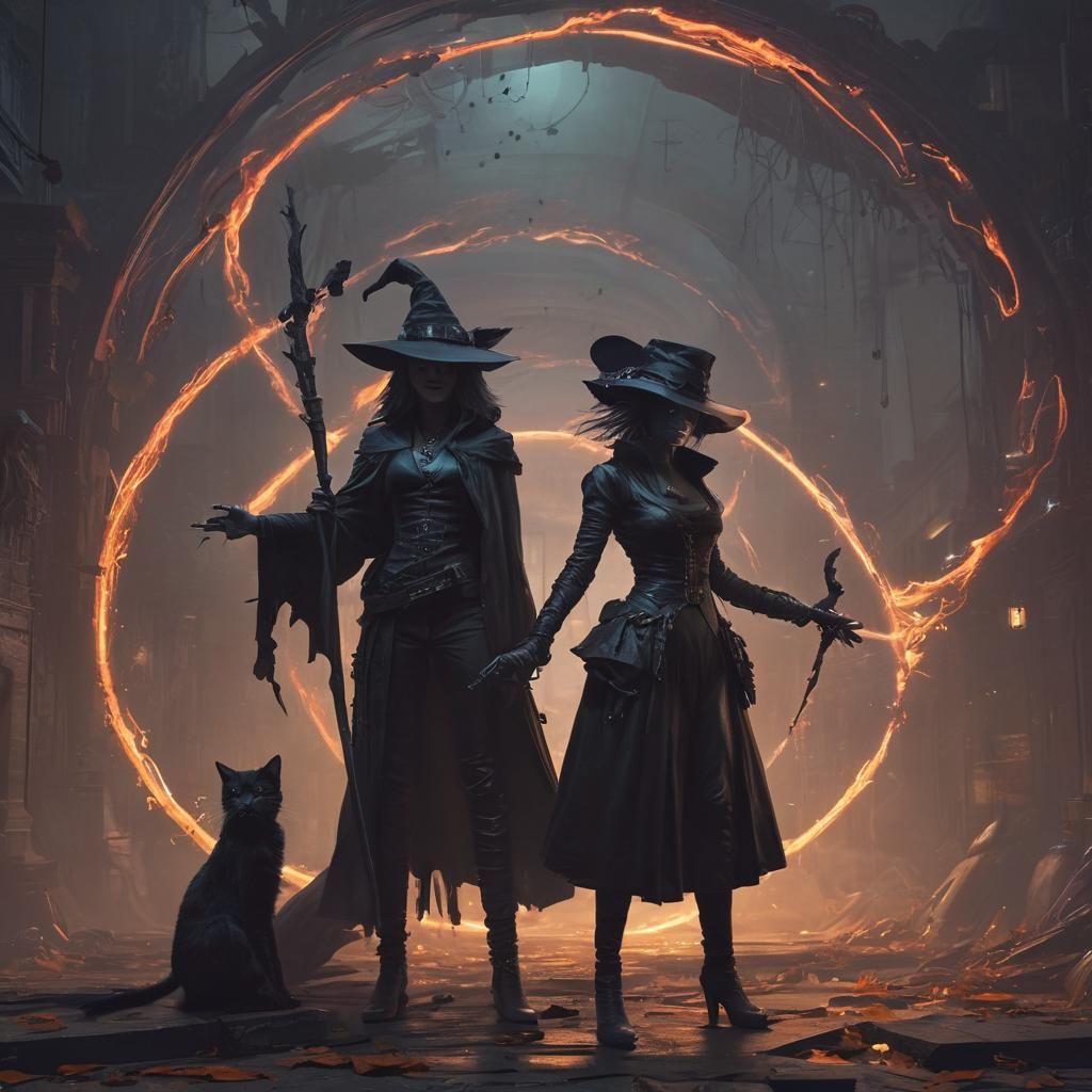 Cyberpunk Halloween Witch Casting Spell