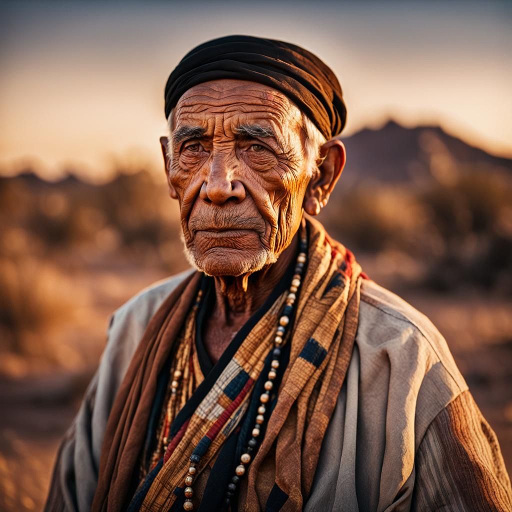 Elderly Tribal Man Portrait in Golden Light