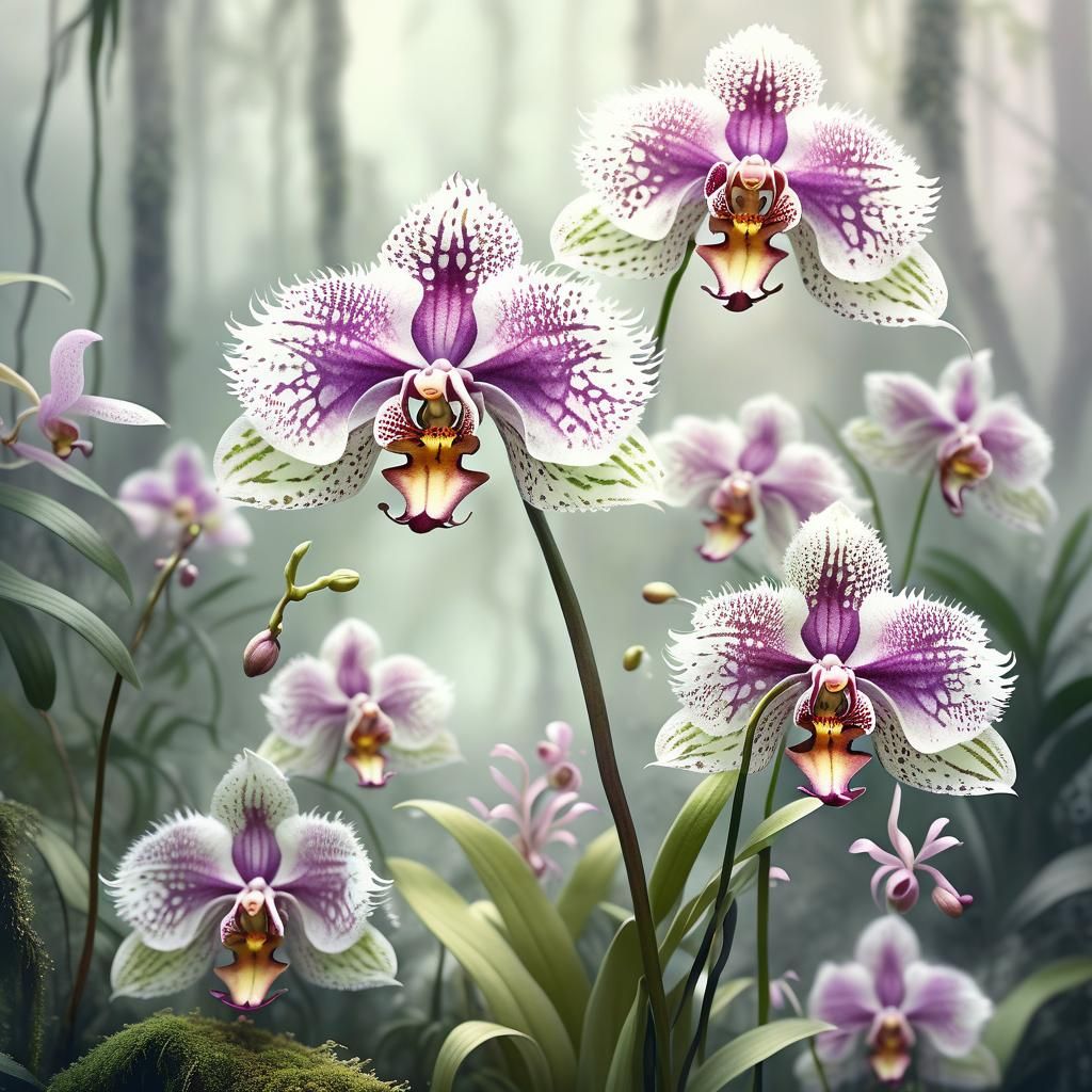 Exotic Monkey Orchid in Watercolor Style