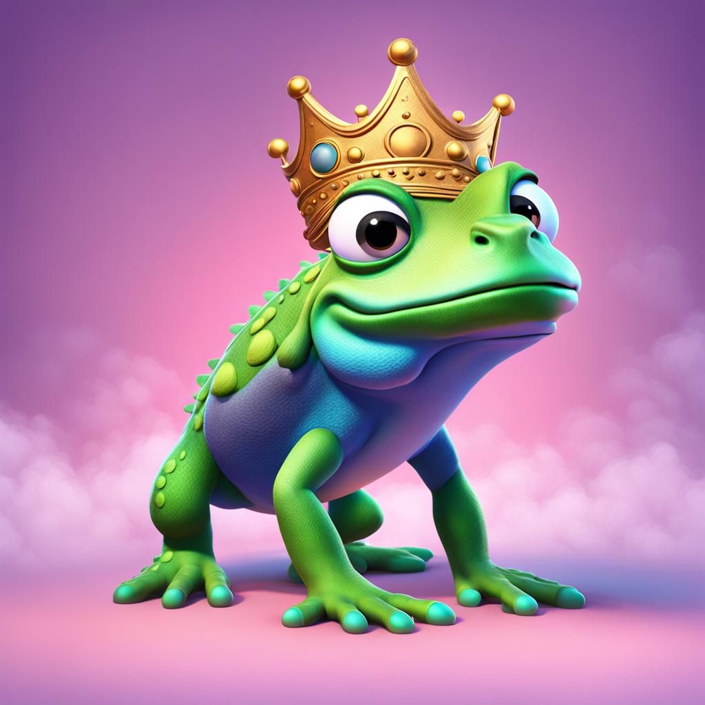 Frog with Crown: 3D Digital Art in Pixar Style