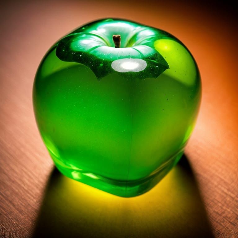 Green Glass Apple on Table: Cel-Shaded Lighting