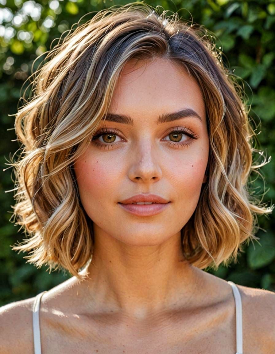 Photorealistic Portrait of a Relaxed Woman with Wavy Bob