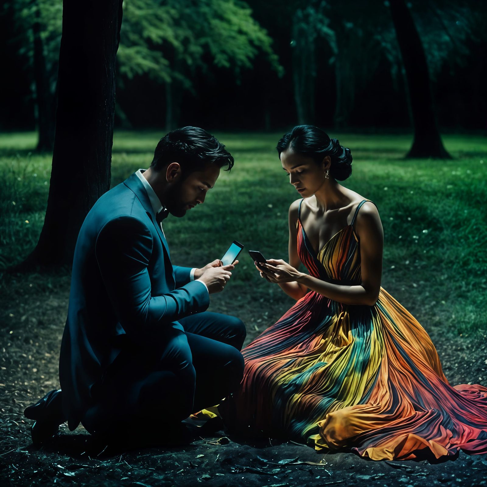 Surreal Phone Addiction: Cinematic Film Still