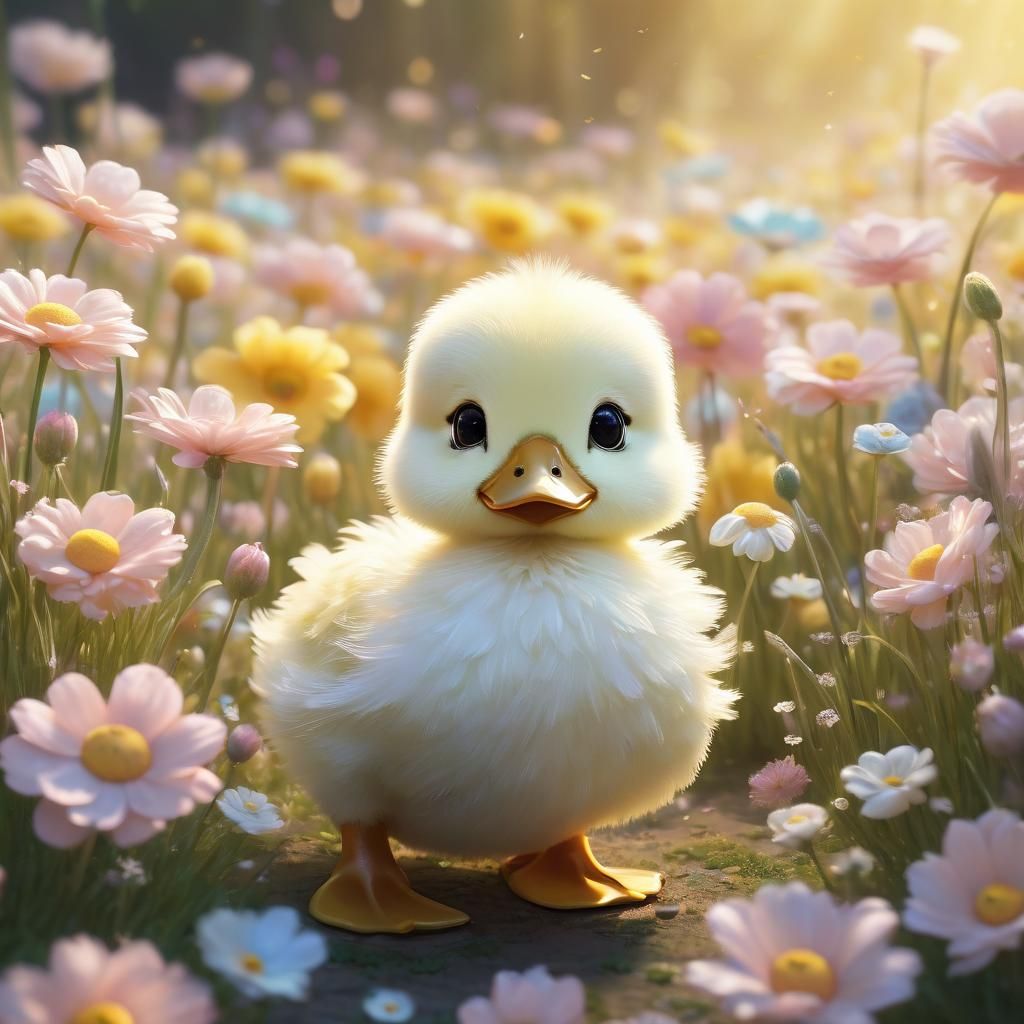 Cute Duckling in Whimsical Pastel Fantasy Art