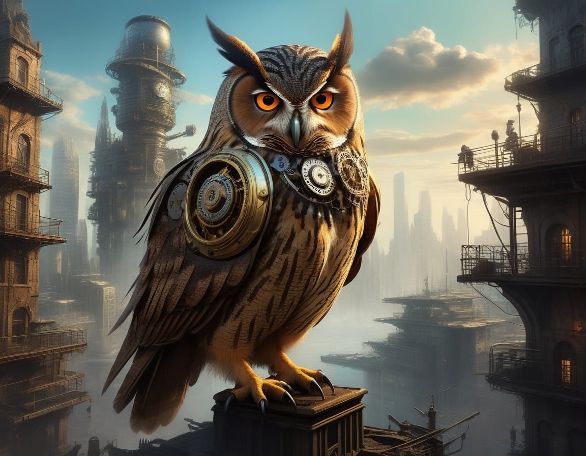 Dieselpunk Owl with Clockwork Details