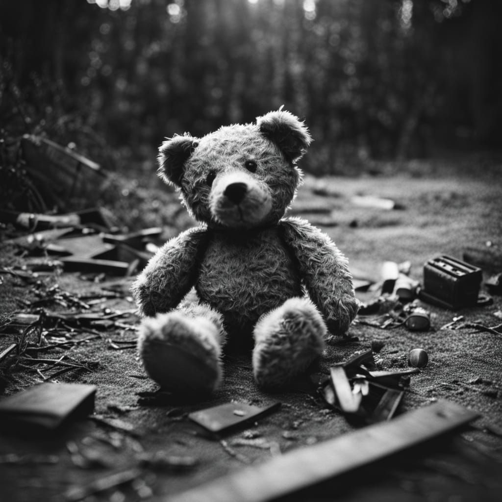 Worn Teddy Bear in Moody Film Style