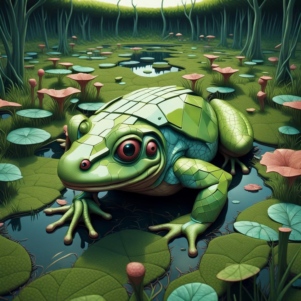 Surreal Cyberpunk Amphibian Horror Landscape in Cinema 4D