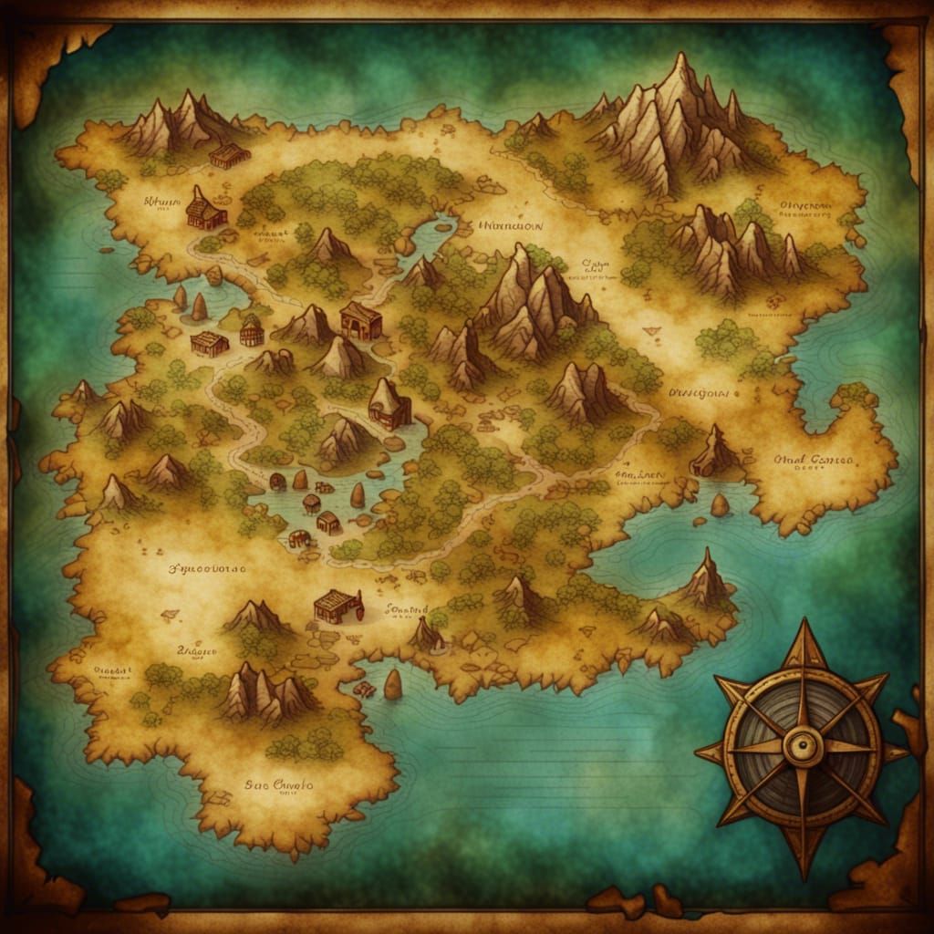 Fantasy Archipelago Map on Old Parchment