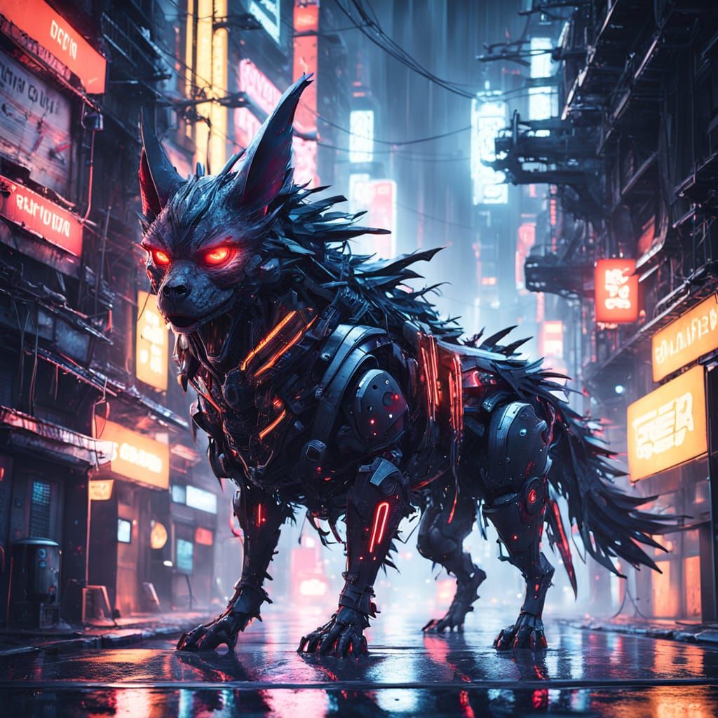 Futuristic Demon Reigns in Neon Noir City