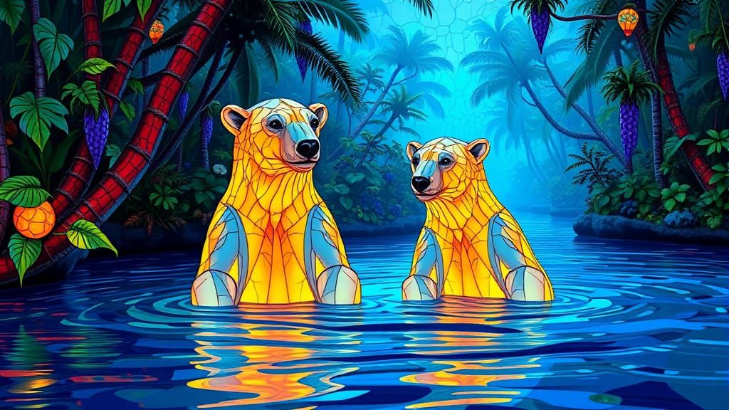 Polar Bears Swim in Fractal Stained Glass