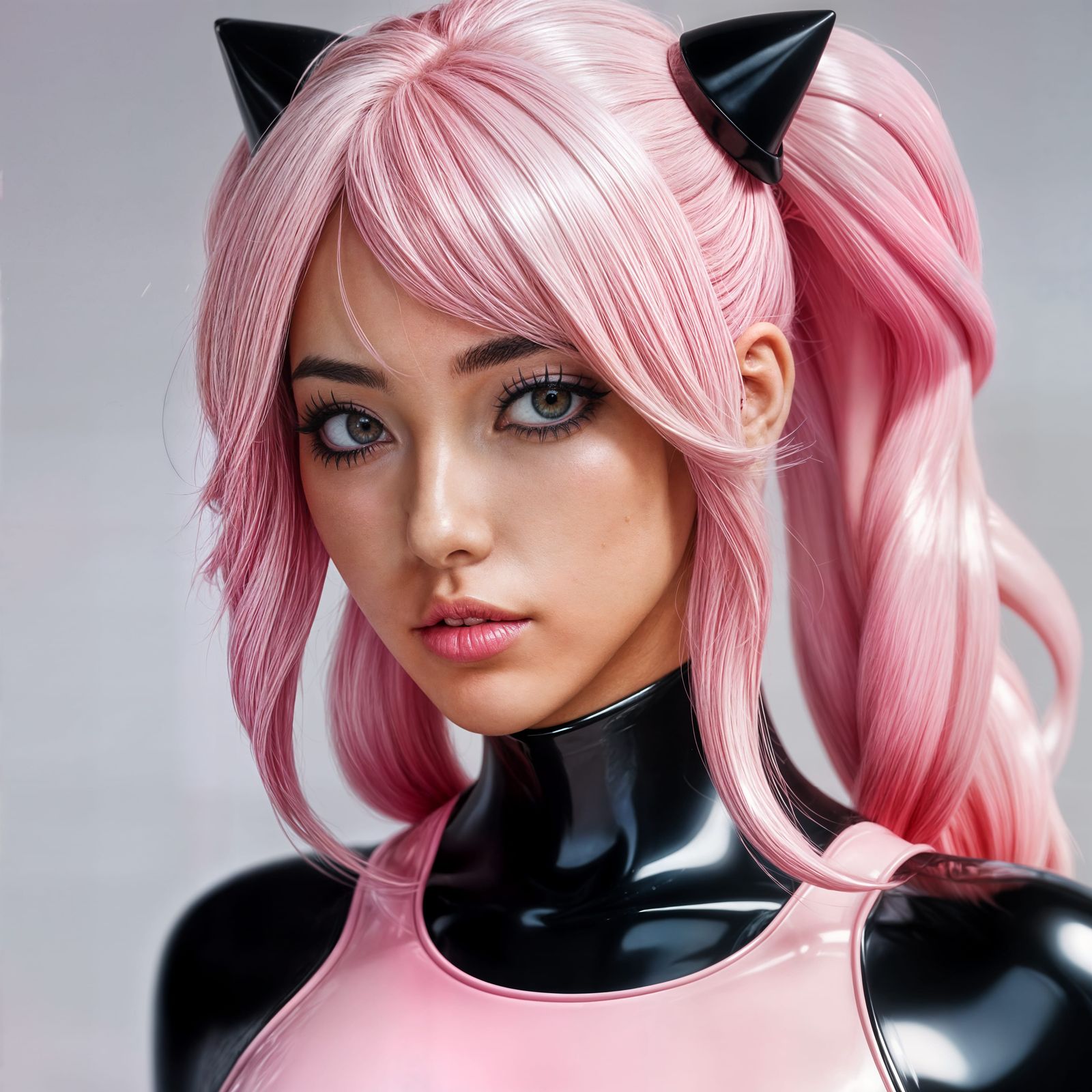 Vibrant Latina Egirl in Pink Latex Suit