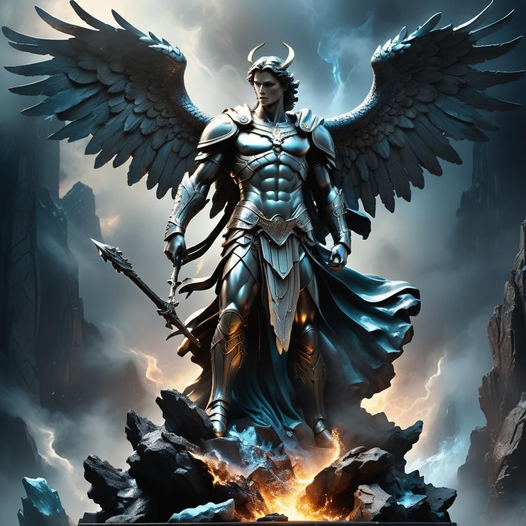 Archangel Statue Triumphing Over Demon in Radiant 3D