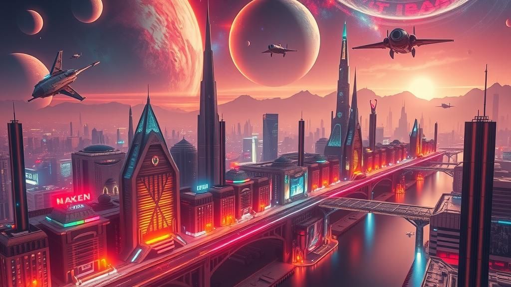 Futuristic Galactic Metropolis with Towering Spires