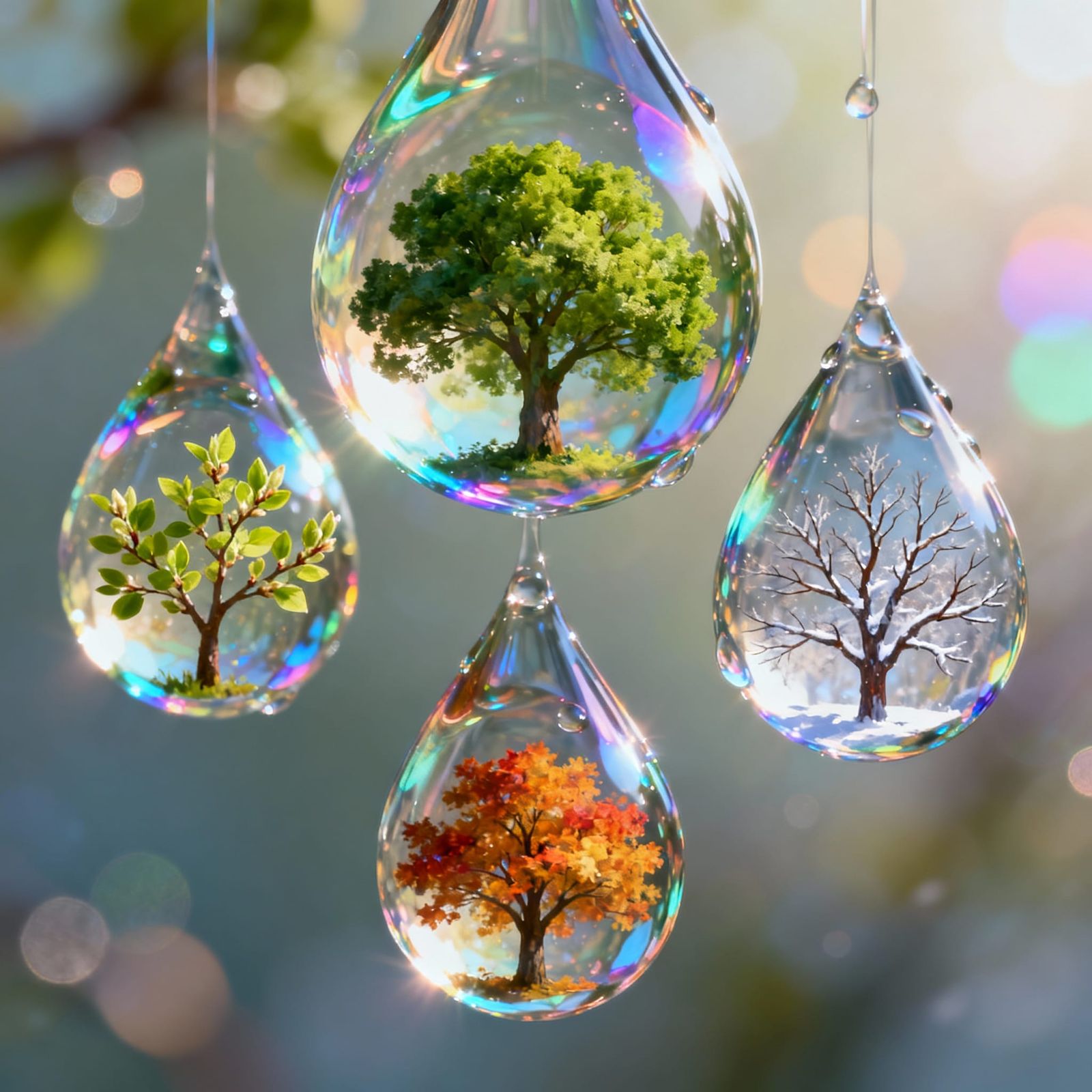 Four Seasons Water Droplets in Ethereal Light