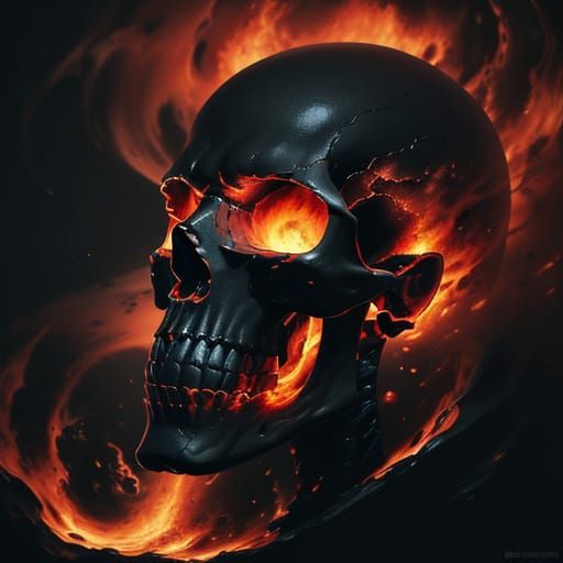 Surreal Oil Painting of a Fiery Skull in a Dark Nebula