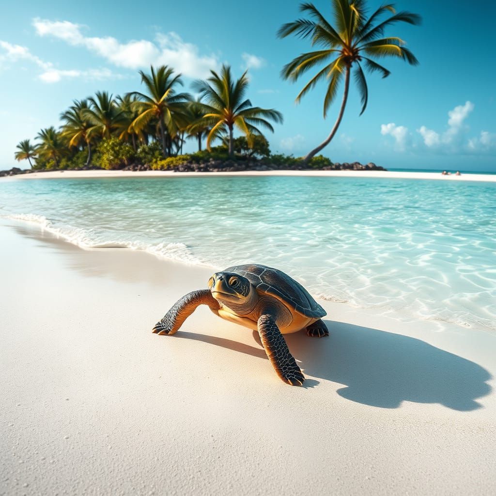 Turtle on a Tropical Beach: Photorealistic Style