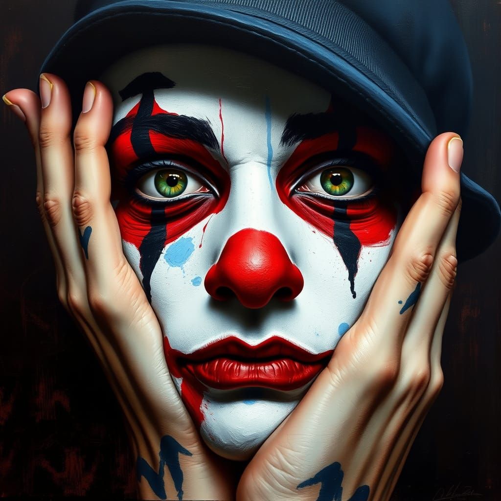 Intense Clown Makeup Portrait in Painterly Style