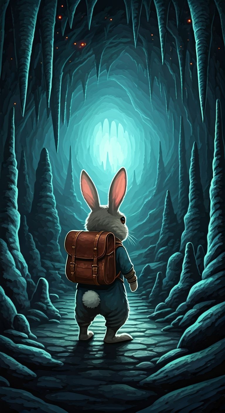 Rabbit Adventurer Explores Ancient Caves with Bioluminescent...