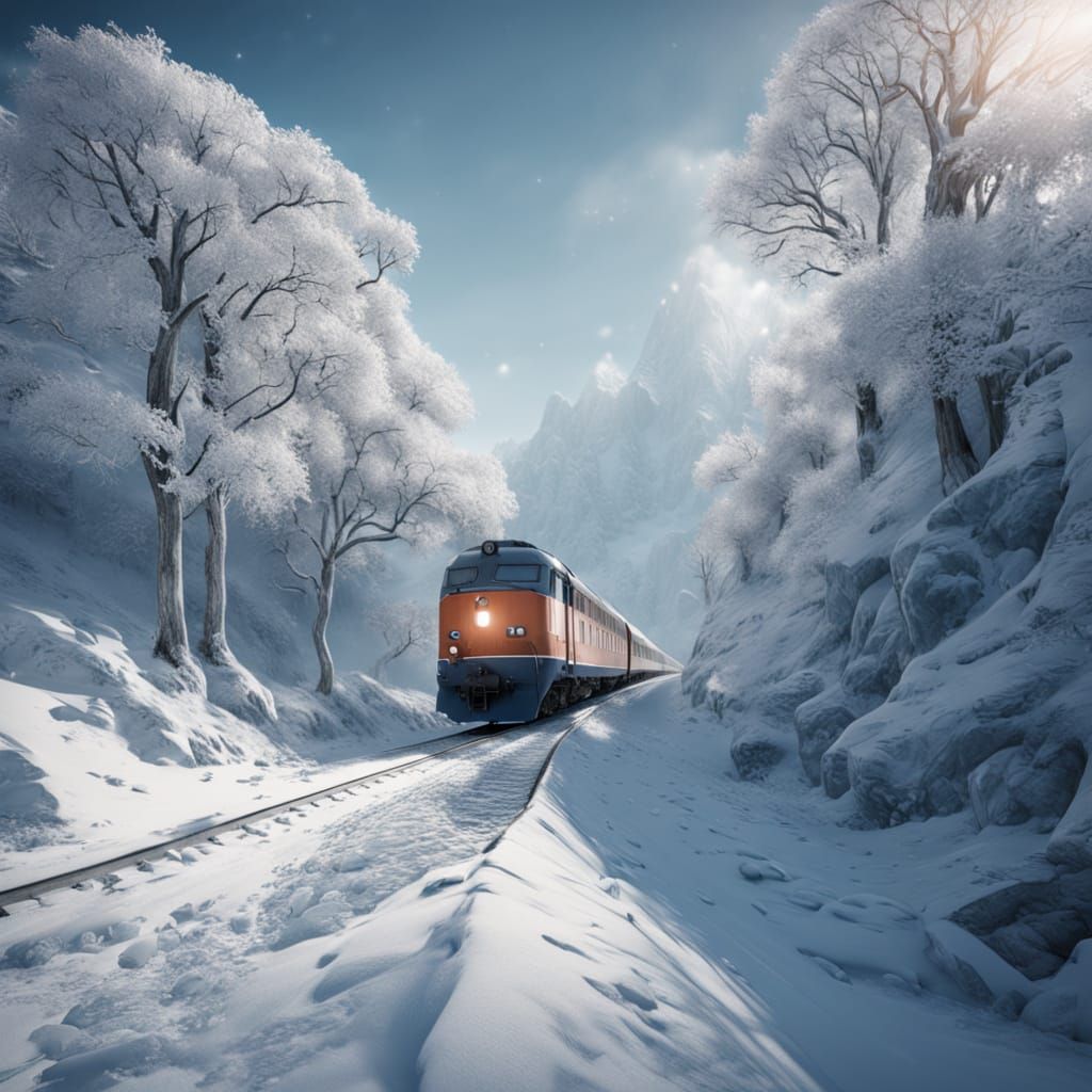 Epic Train Cinematic in a Winter Wonderland Landscape