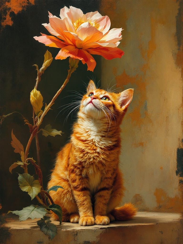 Luminous Opulence: Cat Amidst Flowers