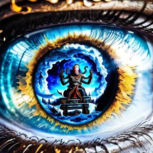 <lora:Eyeeezzzzz:1.0> Zeus, king of the gods, seated on a throne of storm clouds, his gaze fixed on the turbulent planet...