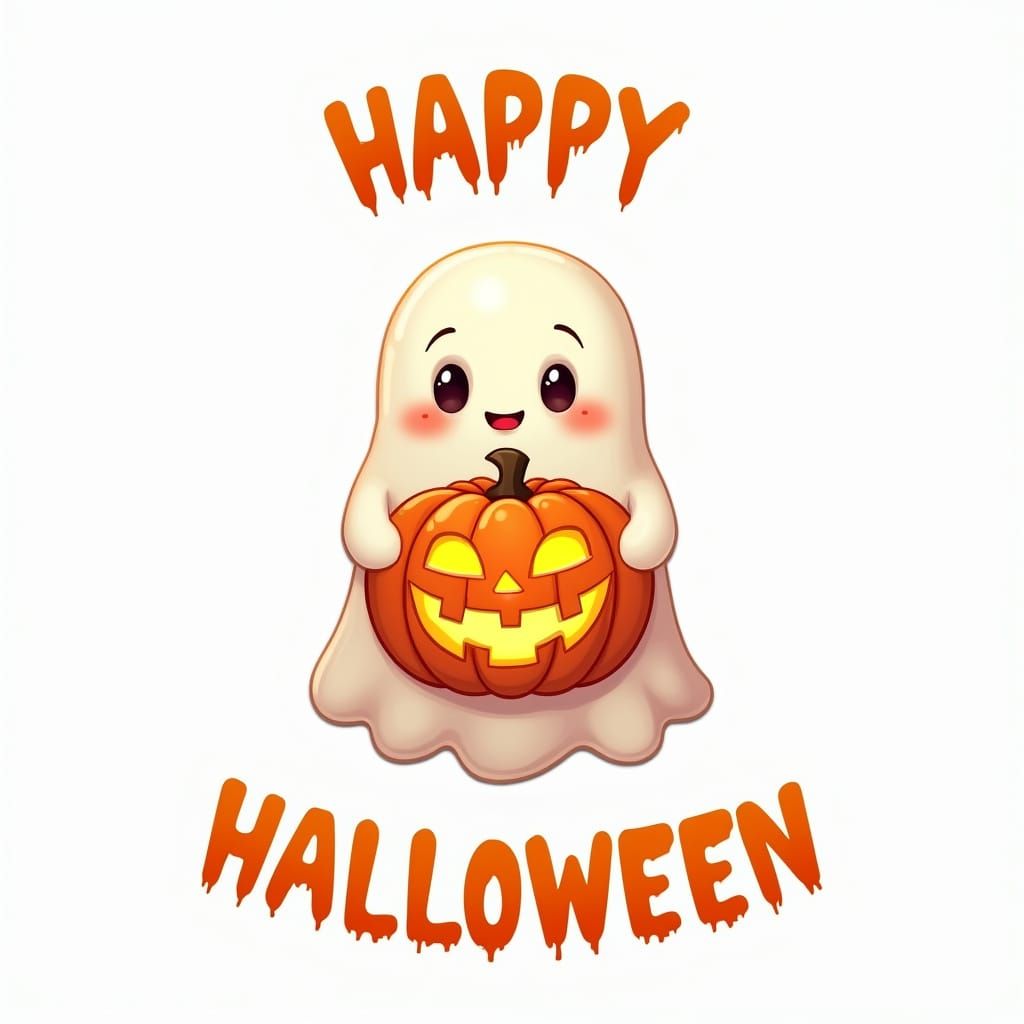 Surreal Cartoon Ghost Celebrates Happy Halloween