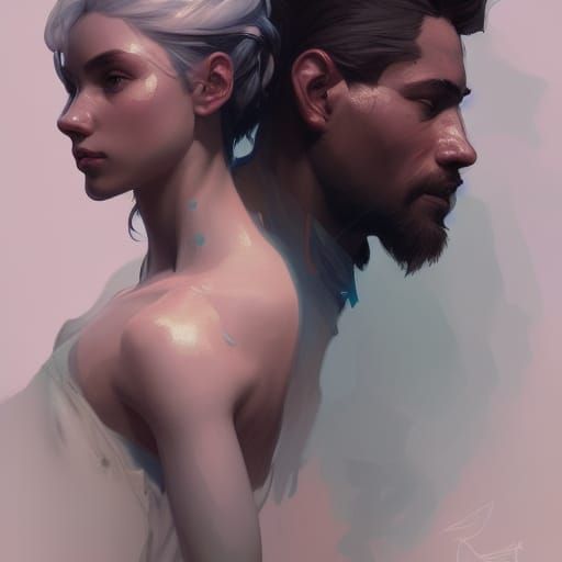 Intimate Couple Portrait in Art Nouveau Style