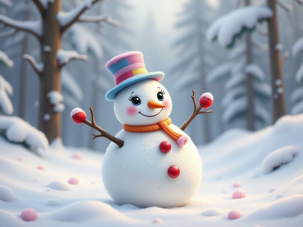 Chibi Snowman with Carrot Nose and Candy Features