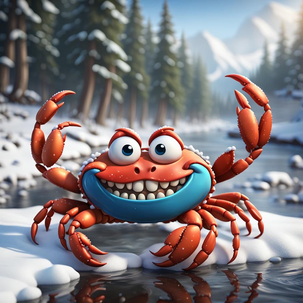 happy crab  in snowy forest