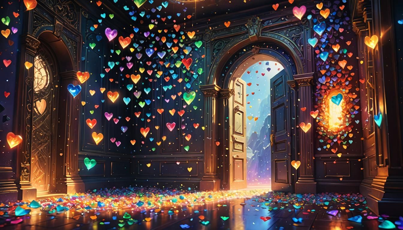 Rainbow Hearts Portal: Vibrant Fantasy Concept Art