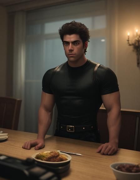 Muscular Teen in Prom Dress: Cinematic Film Still