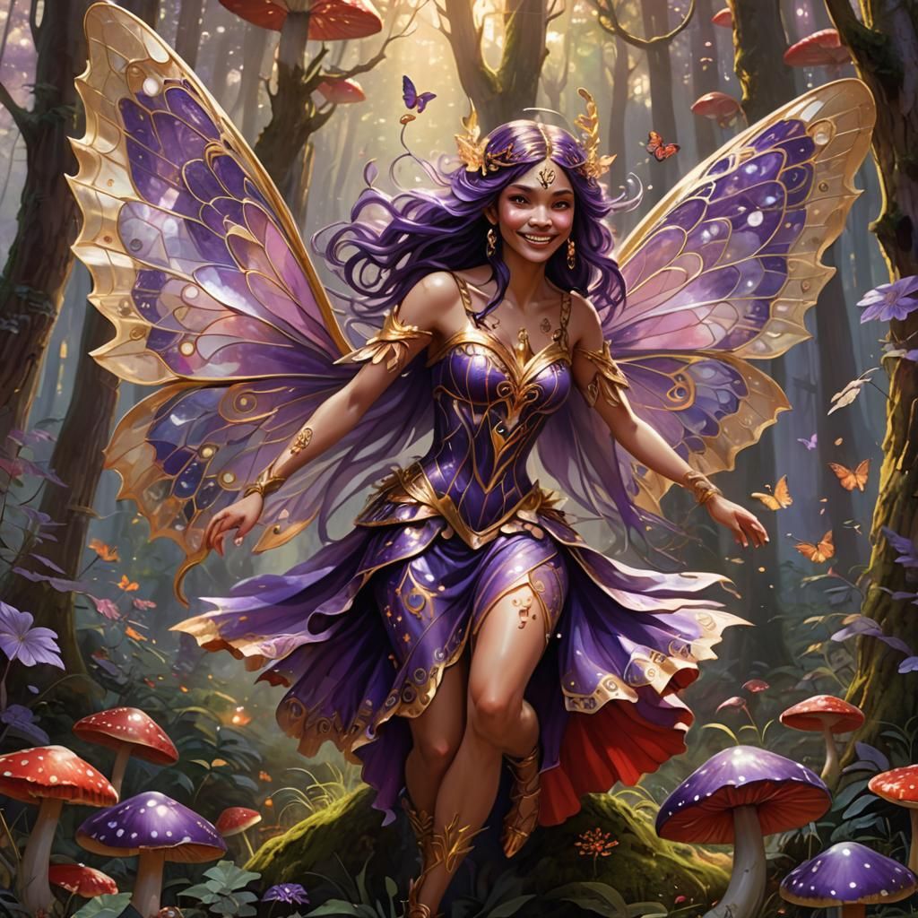 Purple Fairy with Mandala Markings in Enchanted Forest