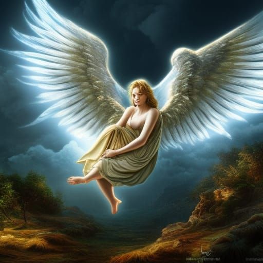 Epic Angel Descending in Dramatic Digital Painting