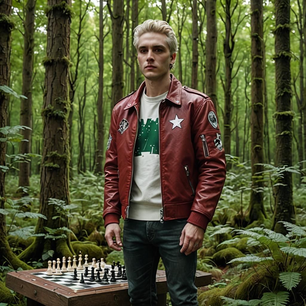 Chess Rook Biker in Green Forest
