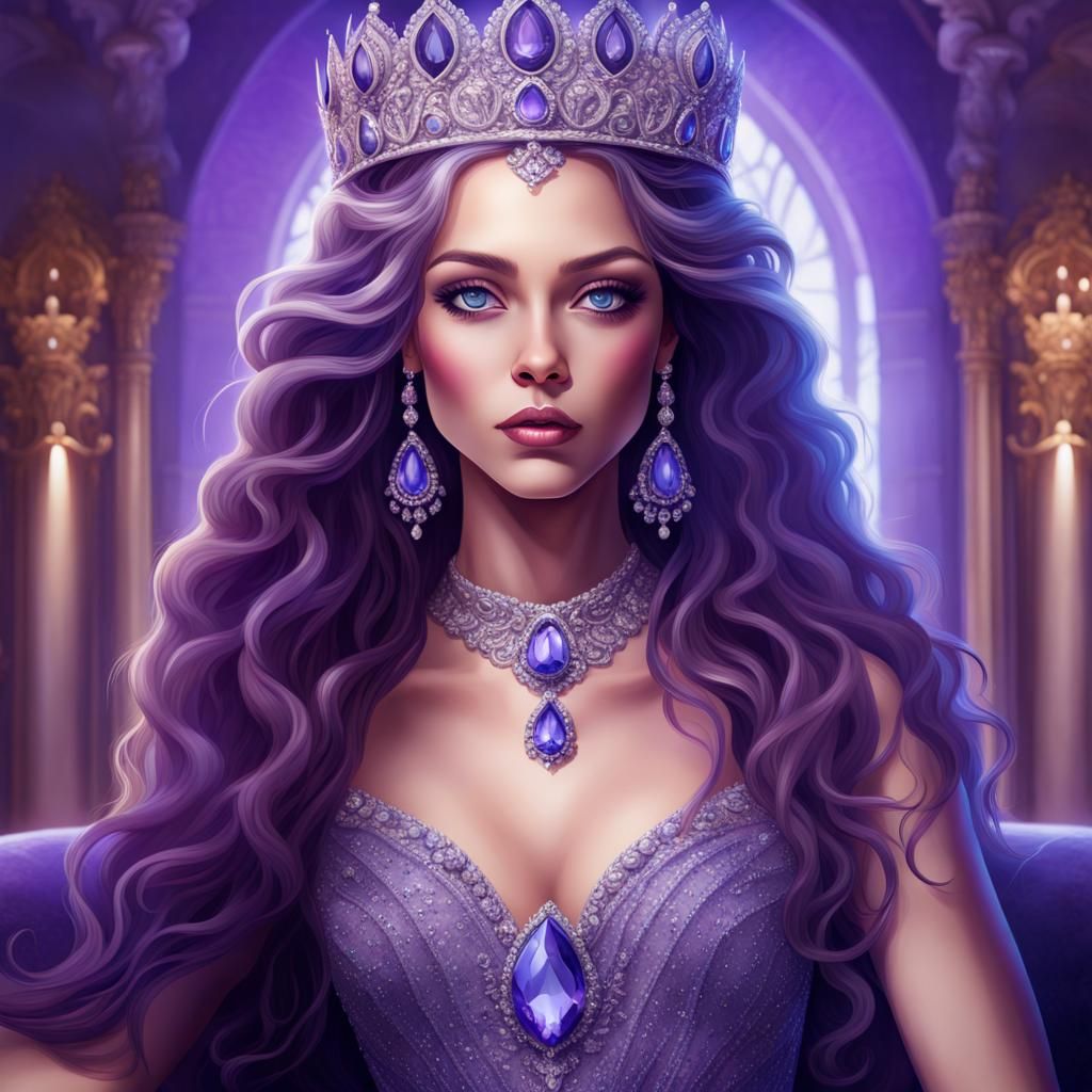 Sapphire-Eyed Amethyst Queen on Crystal Throne