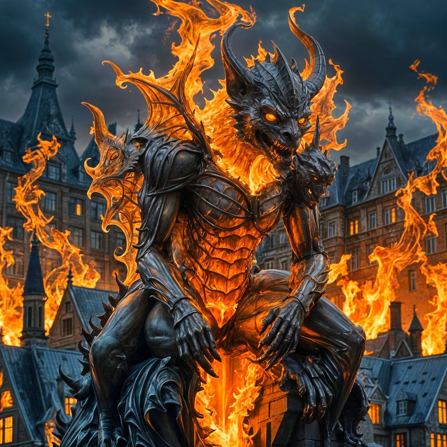 Flaming Gargoyle Overlooks The Hague