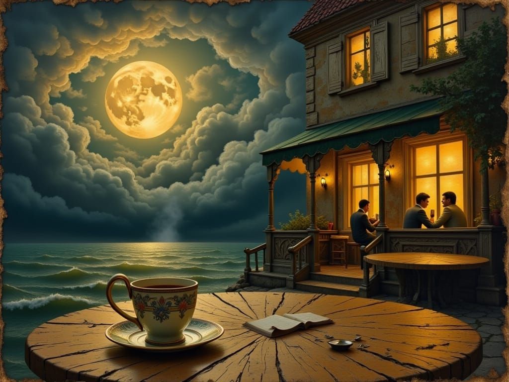 Ornate Coffee Cup in Neo-Impressionistic Storm