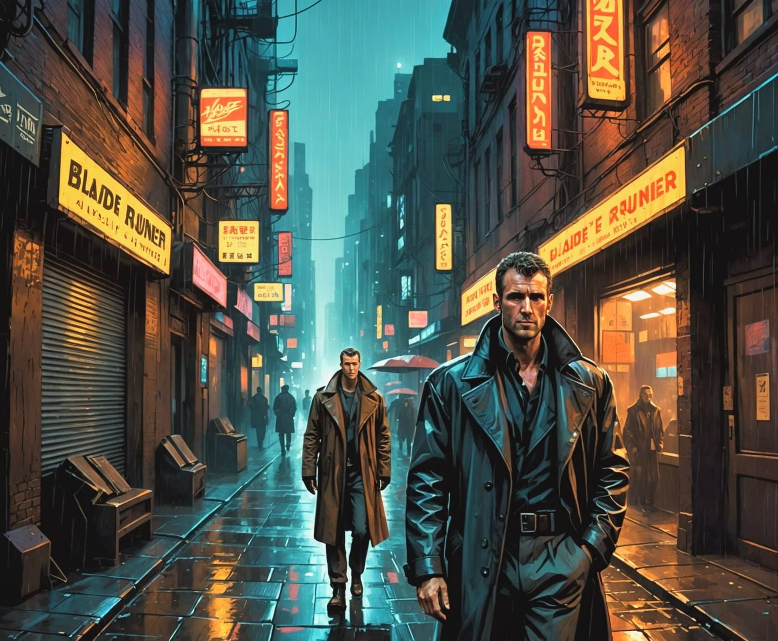 Blade Runner Poster: Vintage Hand-Painted Alley Scene